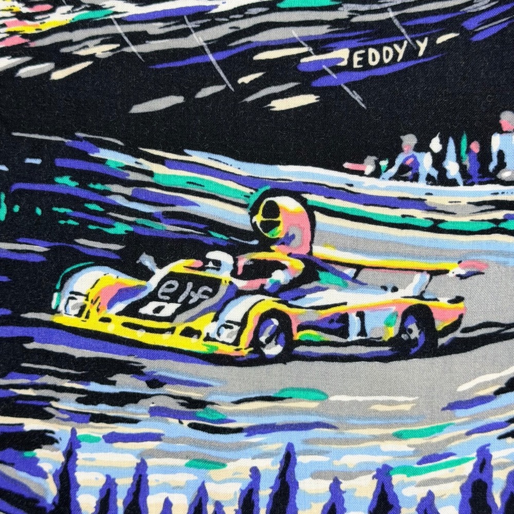 Vintage Hawaiian Shirt Monticerutti Men 2XL‎ Tall Black Grand Prix Race Car AOP - Picture 8 of 13